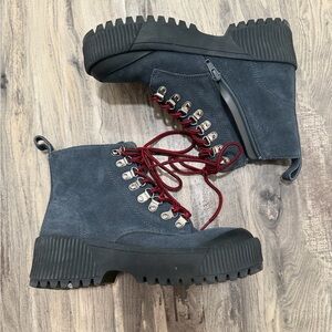 Jeffrey Campbell finches suede leather Women's Boots lug sole combat boots 8